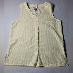 Cacique Yellow Stripe Floral Button Front Top sz S